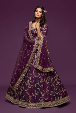 Purple Art Silk Dori Embroidery Wedding Lehenga Choli