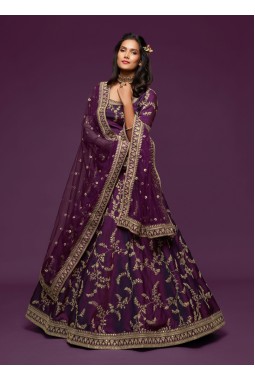Purple Art Silk Dori Embroidery Wedding Lehenga Choli