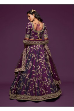 Purple Art Silk Dori Embroidery Wedding Lehenga Choli