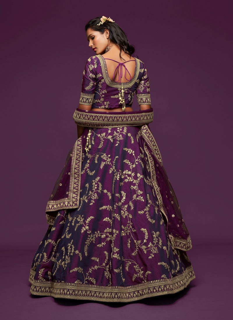 Purple Art Silk Dori Embroidery Wedding Lehenga Choli