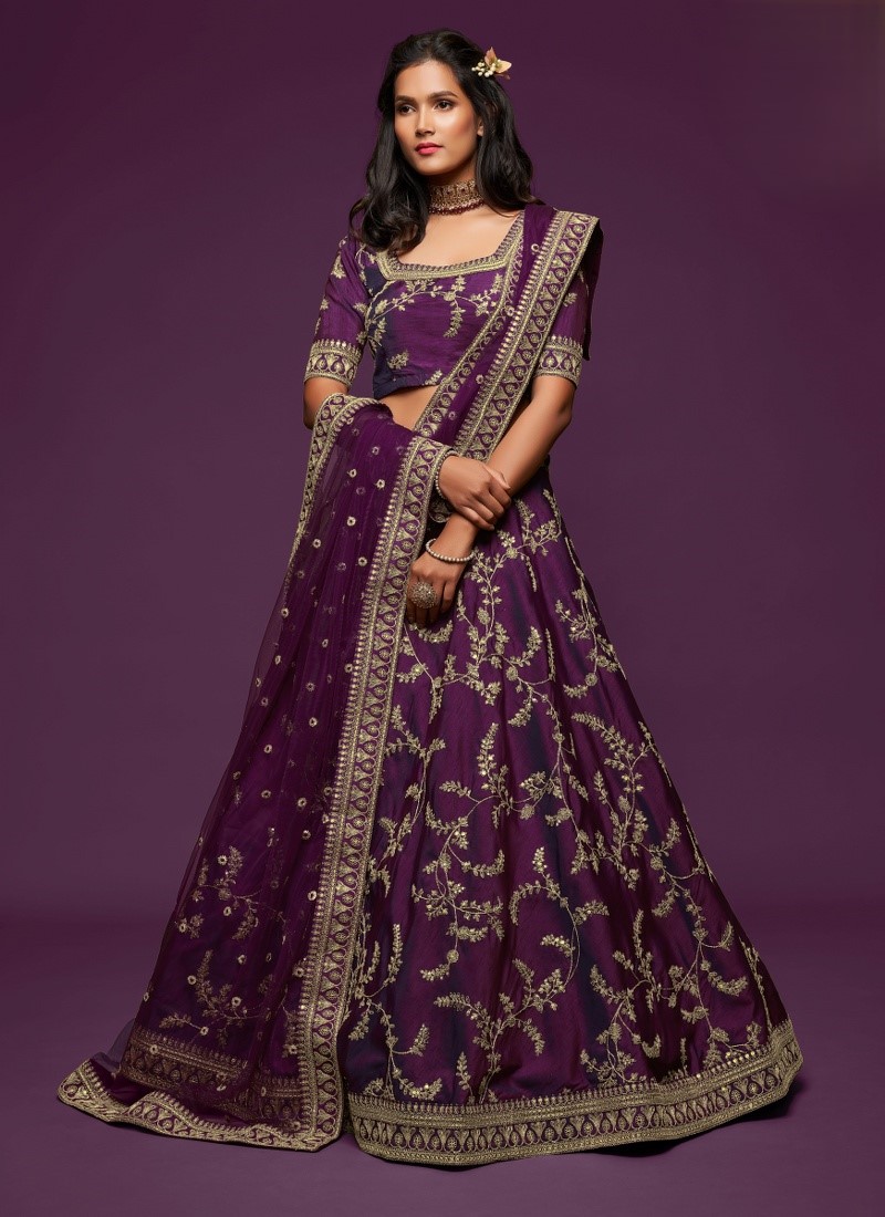 Purple Art Silk Dori Embroidery Wedding Lehenga Choli