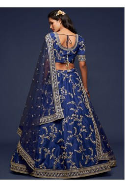 Blue Art Silk Zari Embroidery Wedding Lehenga Choli