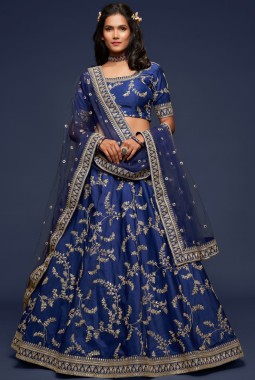 Blue Art Silk Zari Embroidery Wedding Lehenga Choli