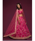 Pink Art Silk Thread Embroidery Wedding Lehenga Choli