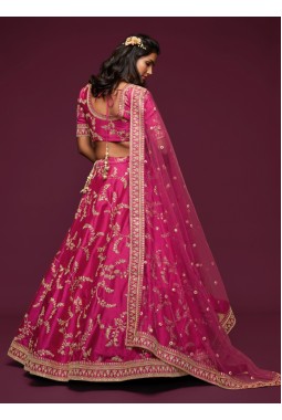 Pink Art Silk Thread Embroidery Wedding Lehenga Choli