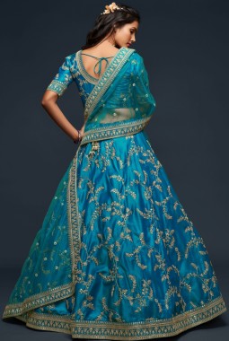Teal Blue Art Silk Dori Embroidery Wedding Lehenga Choli