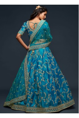 Teal Blue Art Silk Dori Embroidery Wedding Lehenga Choli