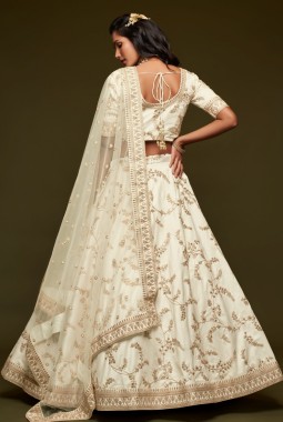 White Art Silk Sequins Wedding Lehenga Choli