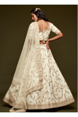 White Art Silk Sequins Wedding Lehenga Choli