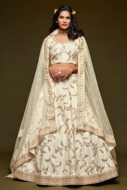 White Art Silk Sequins Wedding Lehenga Choli