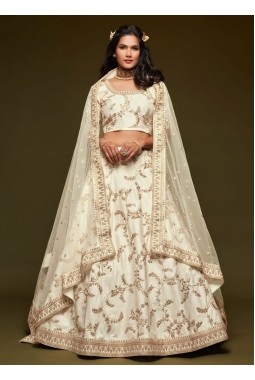 White Art Silk Sequins Wedding Lehenga Choli