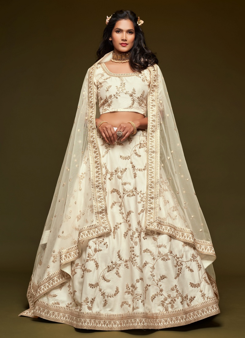White Art Silk Sequins Wedding Lehenga Choli