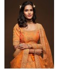 Orange Art Silk Zari Embroidery Wedding Lehenga Choli