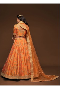 Orange Art Silk Zari Embroidery Wedding Lehenga Choli