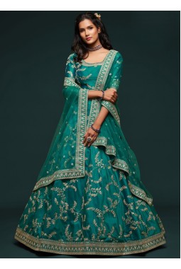 Green Art Silk Thread Embroidery Wedding Lehenga Choli