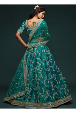Green Art Silk Thread Embroidery Wedding Lehenga Choli