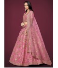 Pink Slub Silk Zari Embroidery Wedding Lehenga Choli