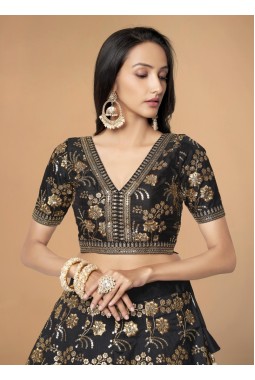 Black Slub Silk Sequins Party Wear Lehenga Choli