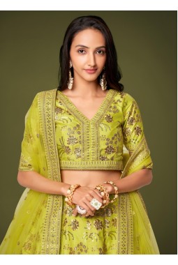 Neon Slub Silk Embroidery Wedding Lehenga Choli