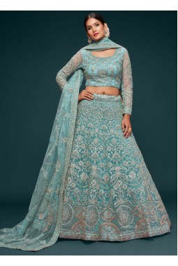 Ocean Aqua Soft Glitter Work Wedding Lehenga Choli