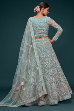 Ocean Aqua Soft Glitter Work Wedding Lehenga Choli