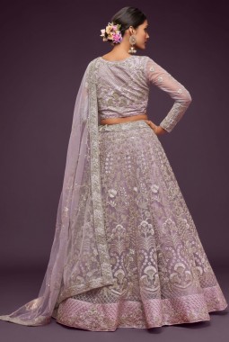 Dusty Orchid Soft Net Thread Embroidery Wedding Lehenga Choli