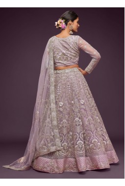 Dusty Orchid Soft Net Thread Embroidery Wedding Lehenga Choli