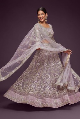 Dusty Orchid Soft Net Thread Embroidery Wedding Lehenga Choli