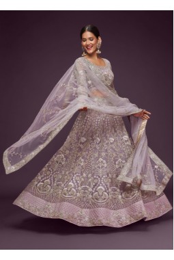 Dusty Orchid Soft Net Thread Embroidery Wedding Lehenga Choli