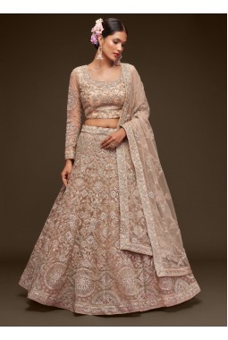 Royal Beige Soft Net Zari Emroidery Wedding Lehenga Choli