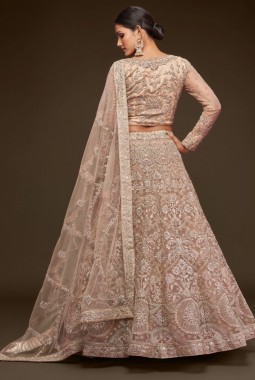 Royal Beige Soft Net Zari Emroidery Wedding Lehenga Choli