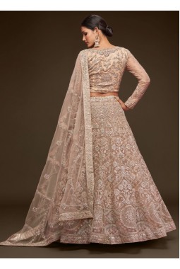 Royal Beige Soft Net Zari Emroidery Wedding Lehenga Choli