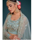 Ocean Aqua Soft Thread Embroidery Wedding Lehenga Choli