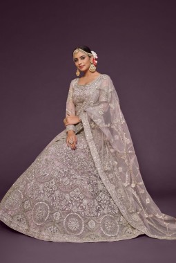 Dusty Orchid Soft Net Zari Embroidery Wedding Lehenga Choli