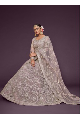 Dusty Orchid Soft Net Zari Embroidery Wedding Lehenga Choli
