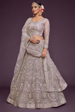 Dusty Orchid Soft Net Zari Embroidery Wedding Lehenga Choli