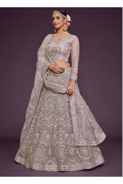 Dusty Orchid Soft Net Zari Embroidery Wedding Lehenga Choli