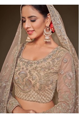 Royal Beige Soft Net Glitter Dori Embroidery Wedding Lehenga Choli