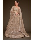 Royal Beige Soft Net Glitter Dori Embroidery Wedding Lehenga Choli