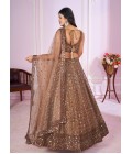 Brown Soft Net Thread Embroidered Wedding Lehenga Choli