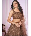 Brown Soft Net Thread Embroidered Wedding Lehenga Choli