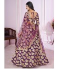 Purple Georgette Zari Embroidered Wedding Lehenga Choli