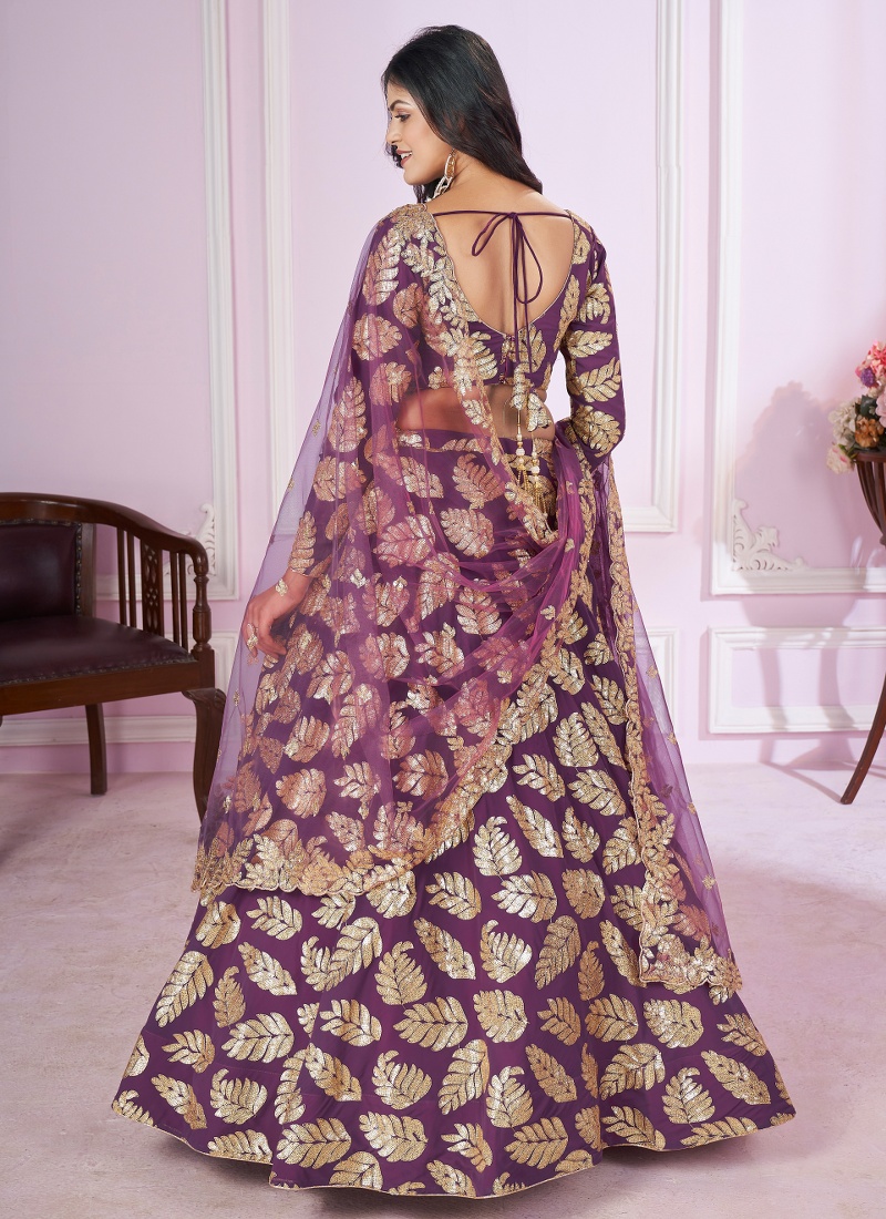 Purple Georgette Zari Embroidered Wedding Lehenga Choli