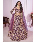 Purple Georgette Zari Embroidered Wedding Lehenga Choli