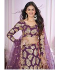 Purple Georgette Zari Embroidered Wedding Lehenga Choli