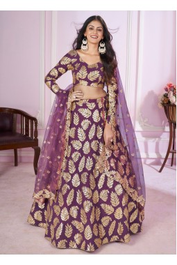 Purple Georgette Zari Embroidered Wedding Lehenga Choli