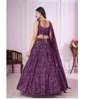 Purple Georgette Thread Embroidered Wedding Lehenga Choli