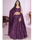 Purple Georgette Thread Embroidered Wedding Lehenga Choli