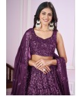 Purple Georgette Thread Embroidered Wedding Lehenga Choli