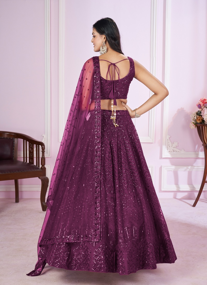 Purple Soft Net Sequins Wedding Lehenga Choli